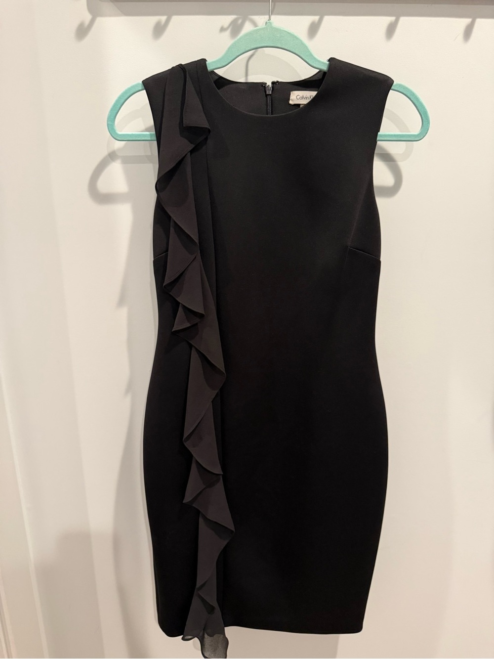 Calvin Klein Black Sleeveless Ruffle Sheath Mini Dress